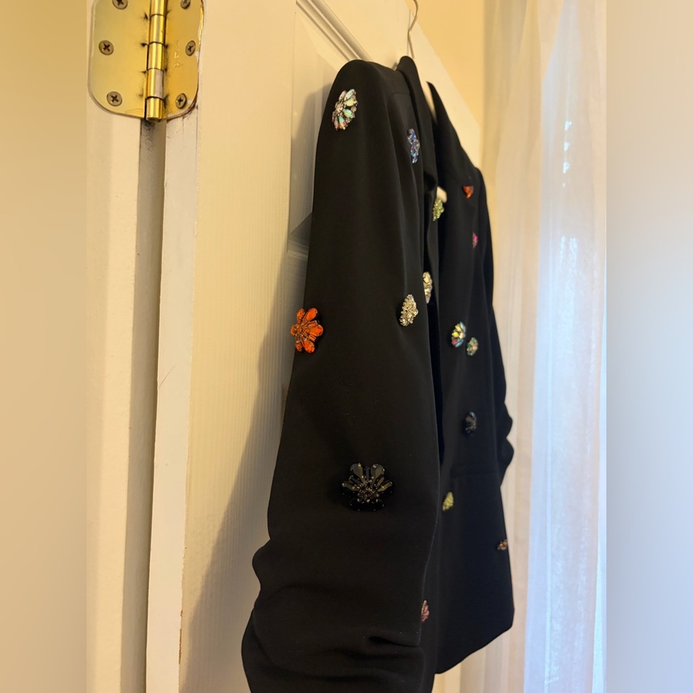 Cinq à Sept Black Blazer with Colorful Embellishments/ Jewels - Picture 3 of 6